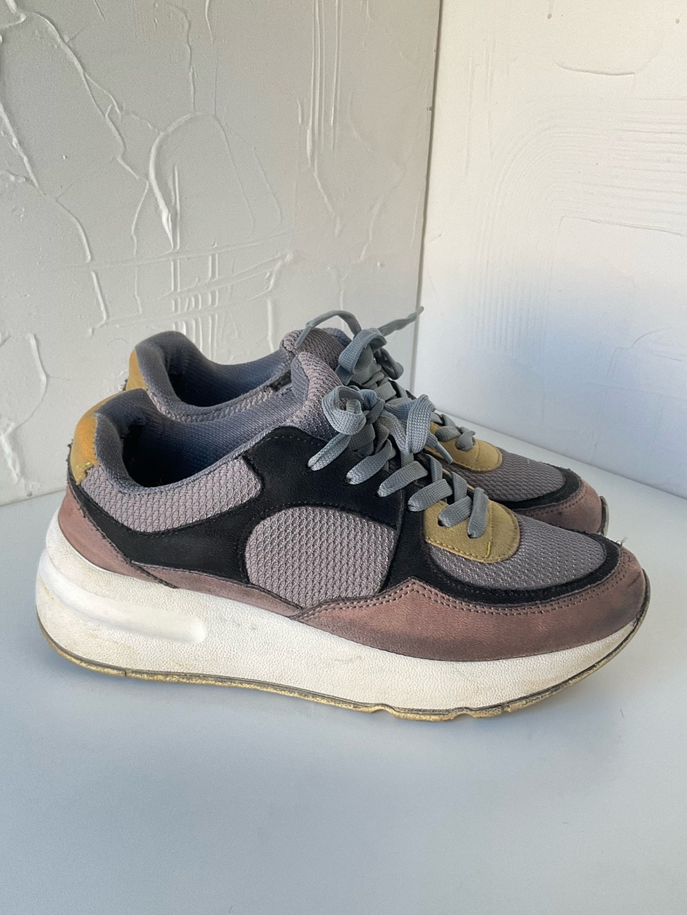 Colorblock Chunky Platform Sneakers - Big Girl Size 4Y - Grey/ Mustard